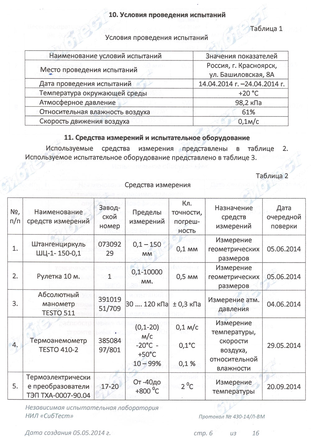 Протокол испытаний